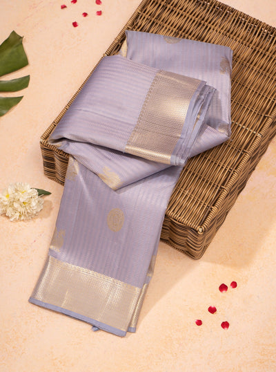Periwinkle Purple Zari Stripes Pure Kanchipuram Silk Saree - Clio Silks