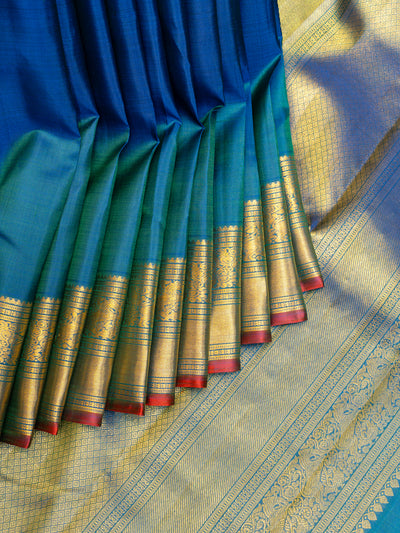 Peacock Blue Pure Kanchipuram Silk Saree - Clio Silks