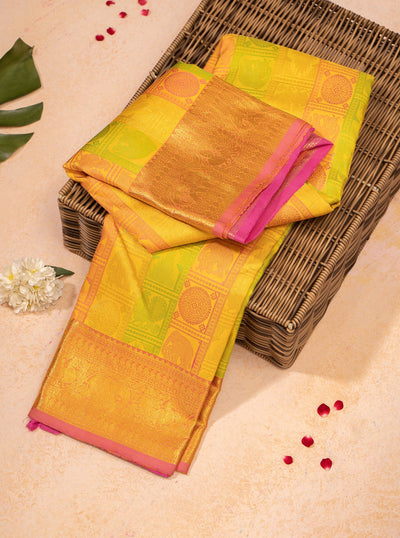 Yellow Thread Brocade Pure Kanjivaram Silk Saree - Clio Silks