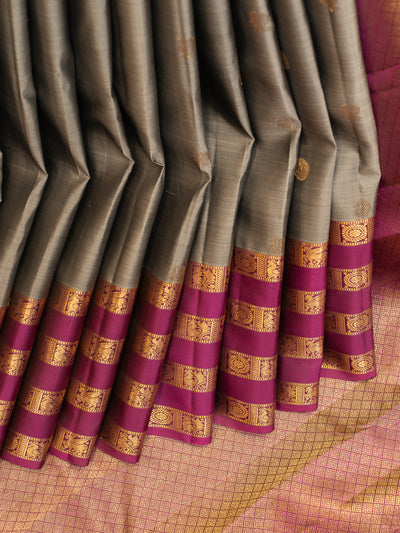 Grey and Magenta Pure Kanchipuram Silk Saree