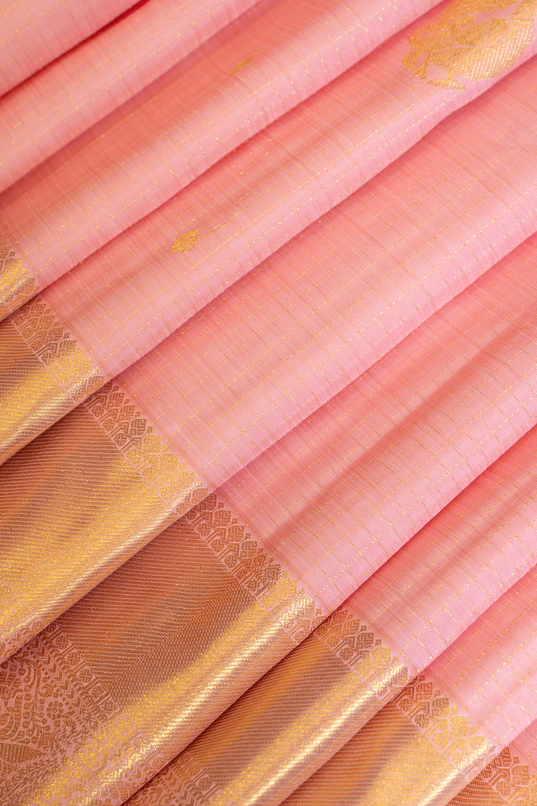 Baby pink vairaoosi checks pure Kanchipuram silk saree
