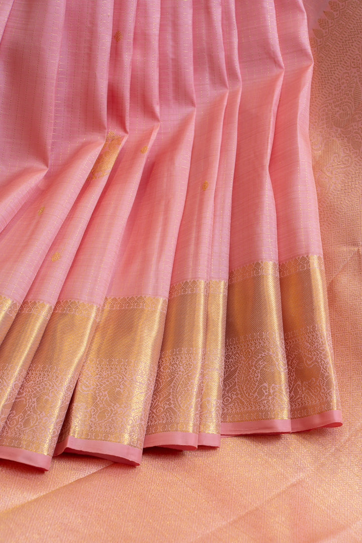 Baby pink vairaoosi checks pure Kanchipuram silk saree