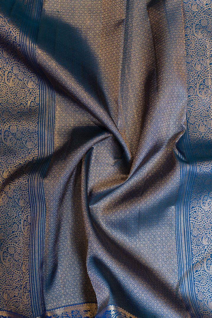 Peacock blue vanasingaram border pure Kanchipuram silk saree