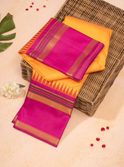 Mambalam Yellow and Magenta Pure Kanchipuram Silk Saree 