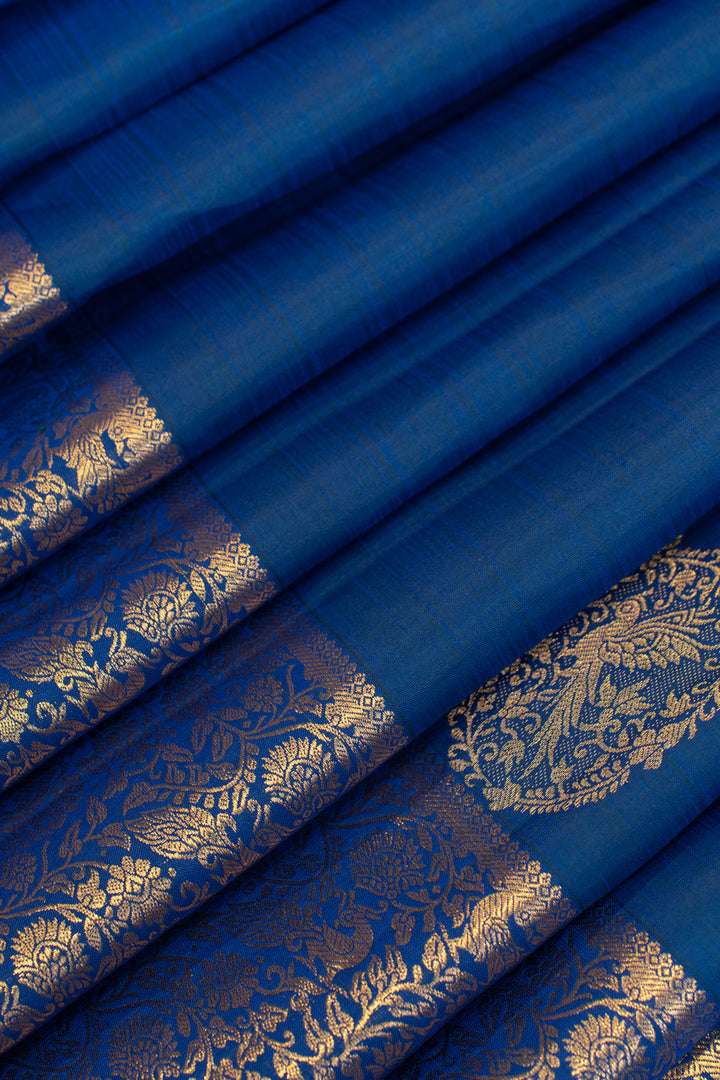 Peacock blue vanasingaram border pure Kanchipuram silk saree