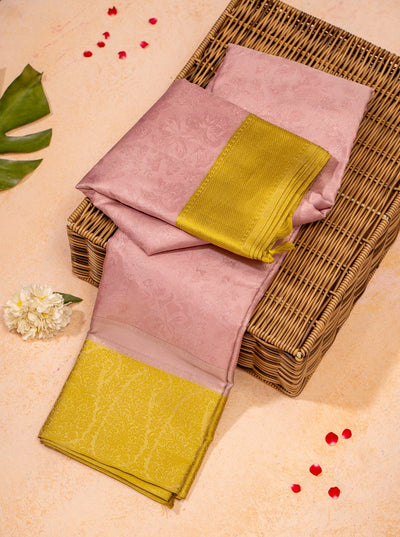 Lilac and Lime Green Brocade Pure Kanchipuram Silk Saree - Clio Silks