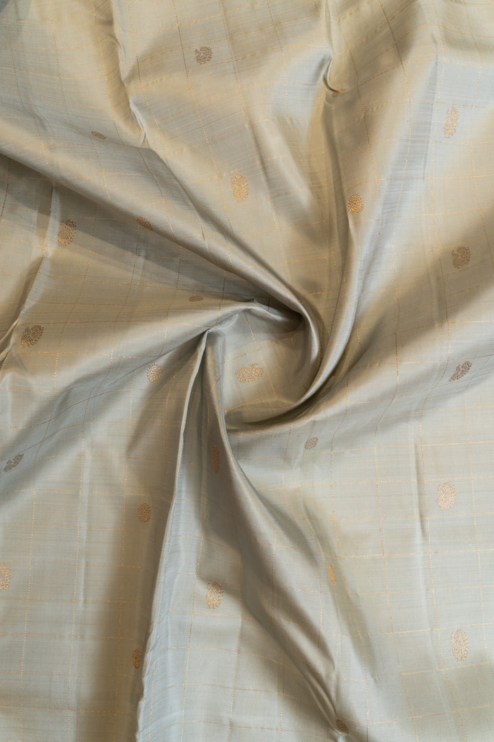Ice blue zari checks pure Kanchipuram silk saree