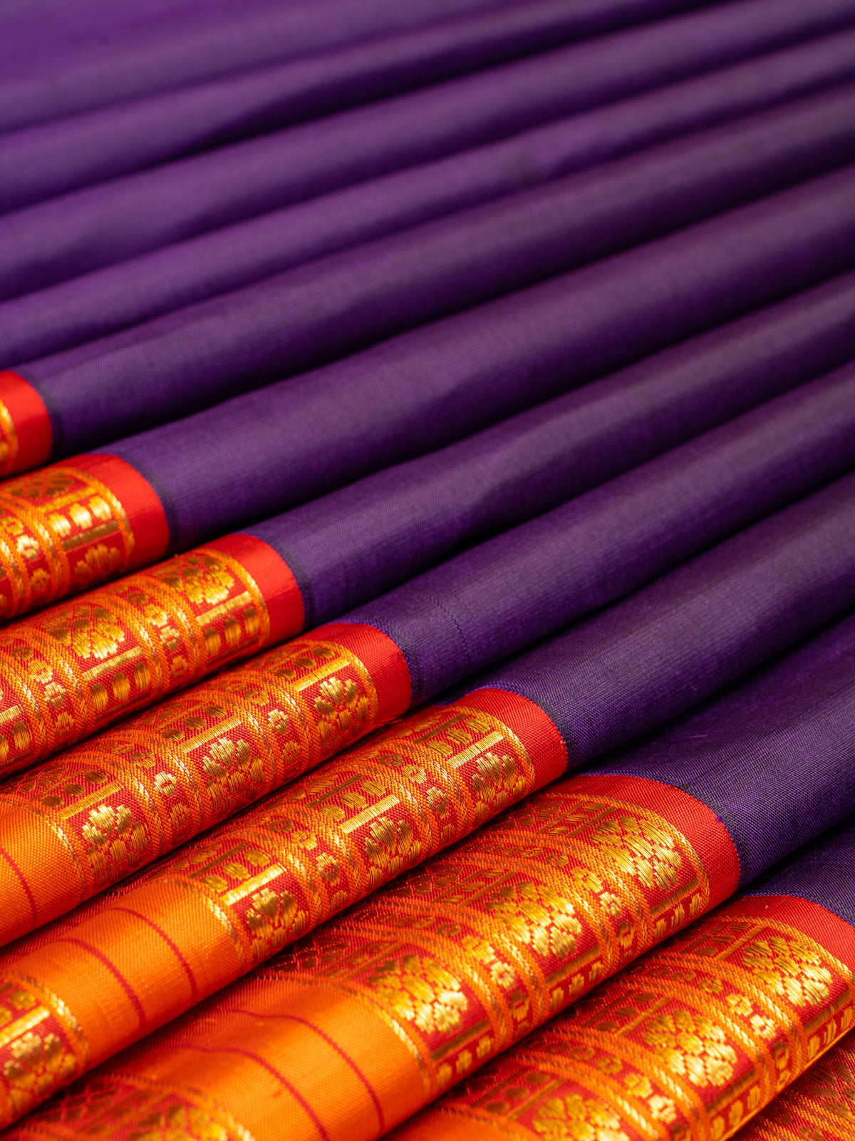 Violet and Rust Orange Pure Kanchipuram Silk saree - Clio Silks