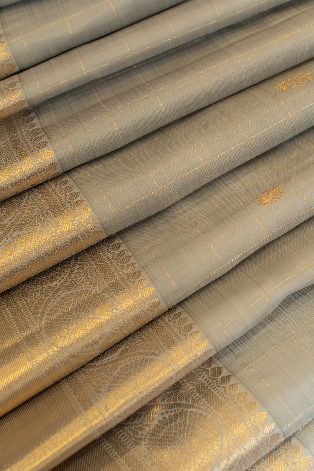 Ice blue zari checks pure Kanchipuram silk saree