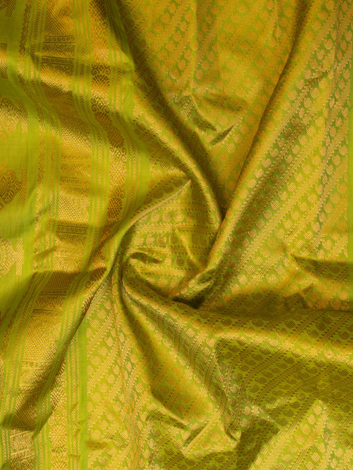 Brown and green checks pure Gadwal silk saree