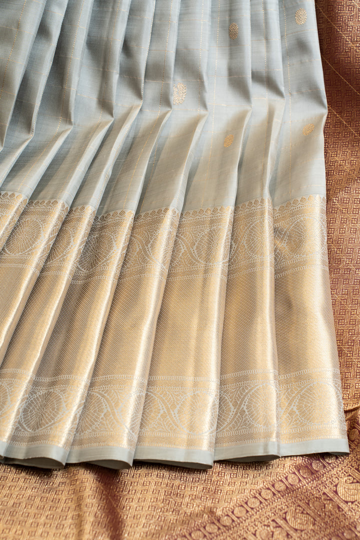 Ice blue zari checks pure Kanchipuram silk saree