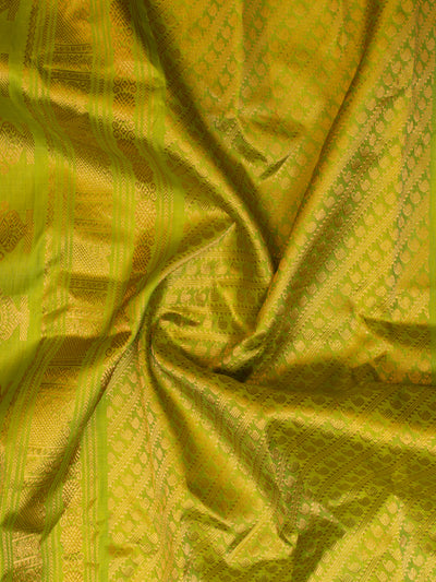 Brown and green checks pure Gadwal silk saree