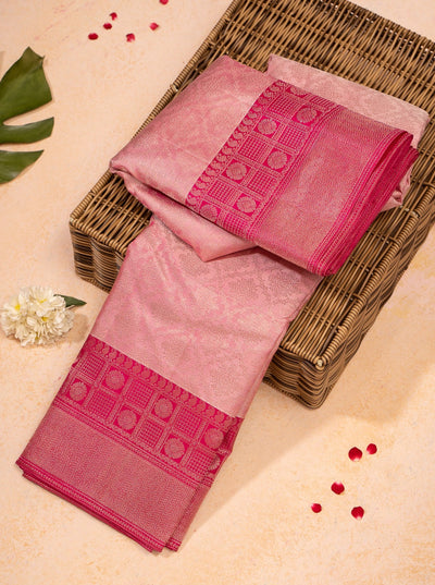 Pink and Magenta Zari Brocade Pure Kanchipuram - Clio Silks