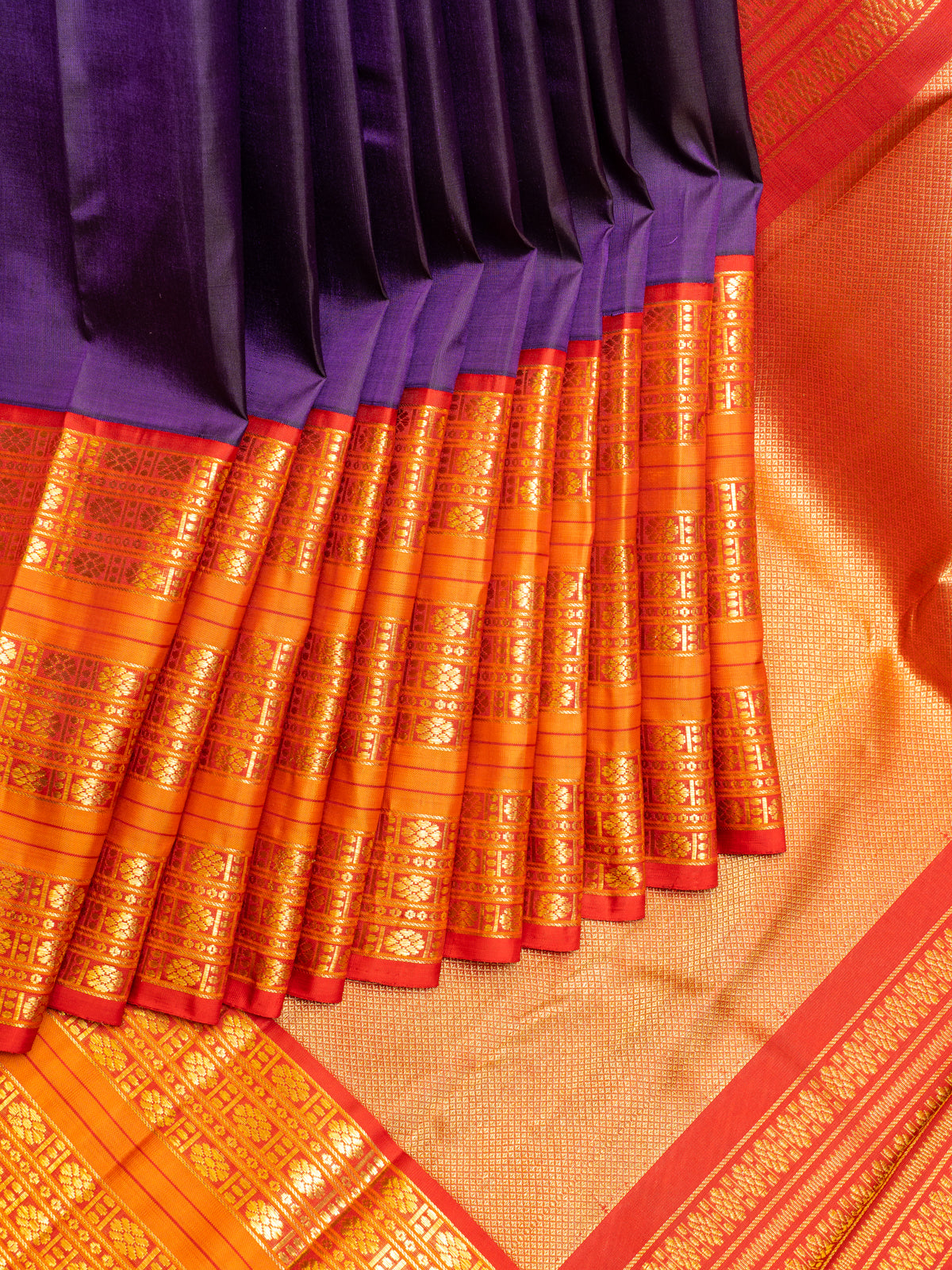 Violet and Rust Orange Pure Kanchipuram Silk saree - Clio Silks