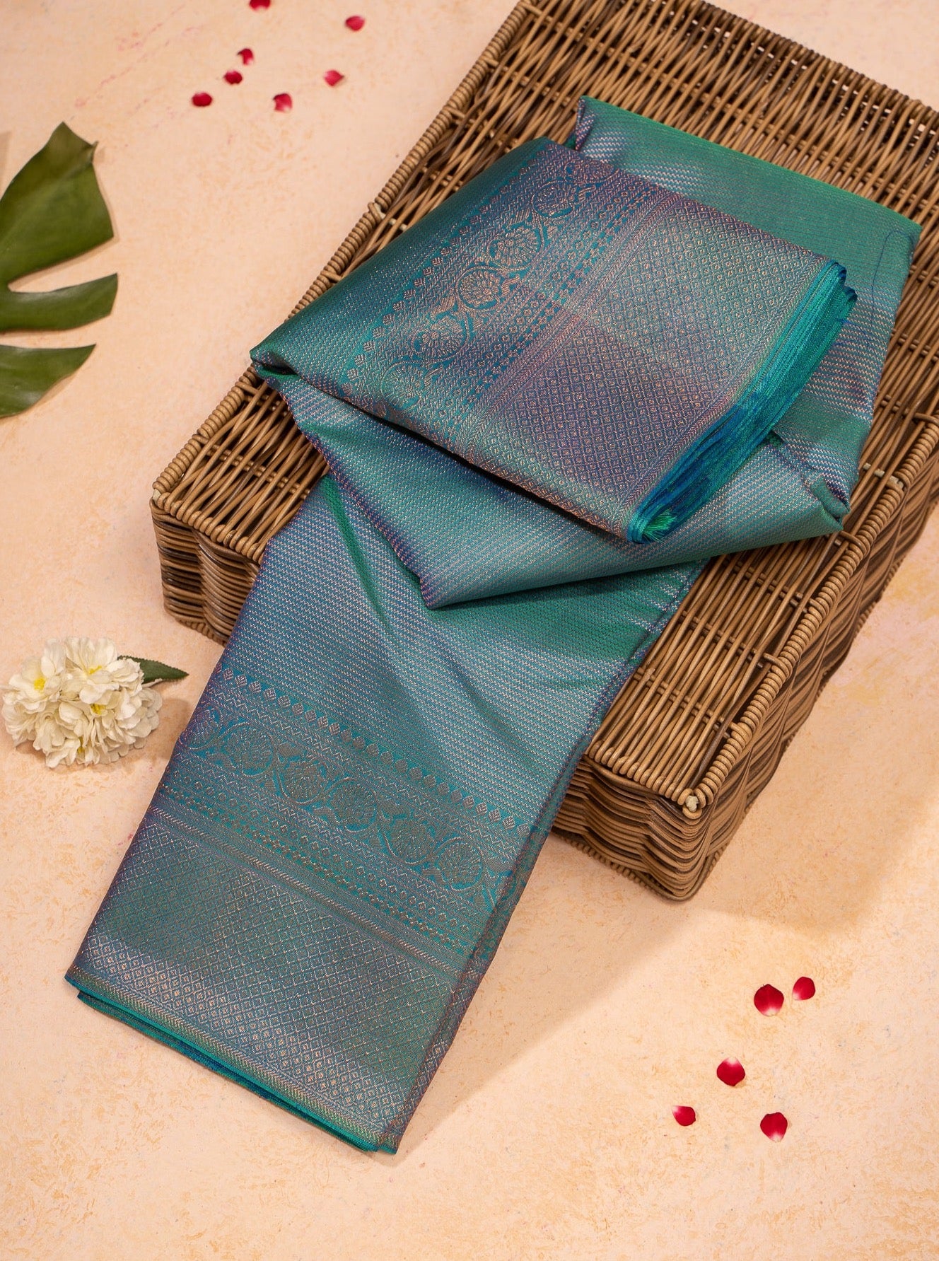 Peacock Blue Zari Brocade Pure Kanchipuram Silk Saree - Clio Silks