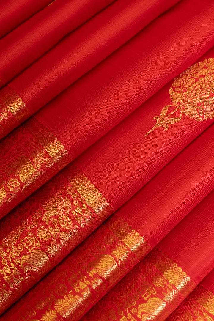 Red vanasingaram traditional pure Kanchipuram silk saree