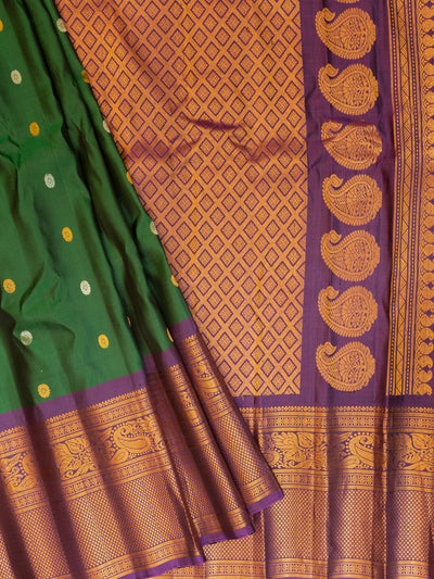 Bottle green and purple pure Gadwal silk saree