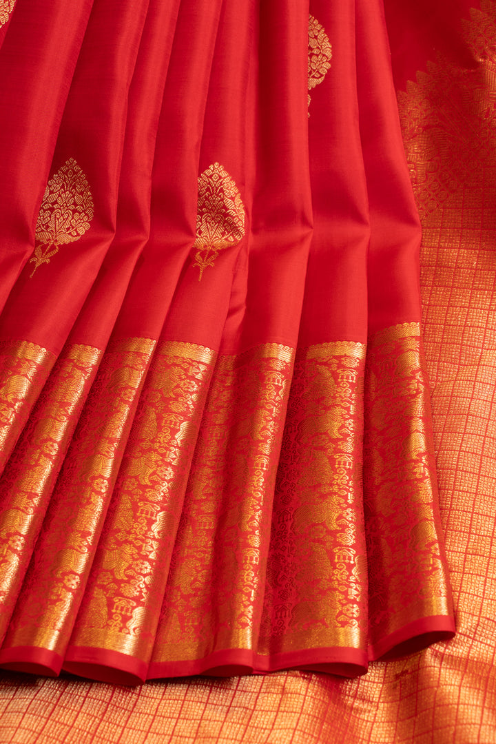 Red vanasingaram traditional pure Kanchipuram silk saree