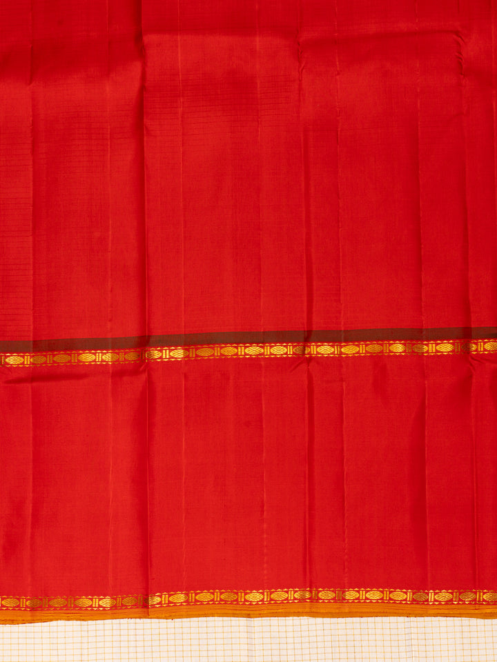 Off White Checks Handloom Pure Kanchipuram Silk Saree - Clio Silks