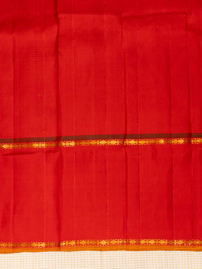 Off White Checks Handloom Pure Kanchipuram Silk Saree - Clio Silks