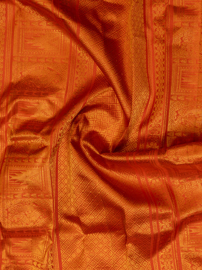 Navy blue and orange pure Gadwal silk saree