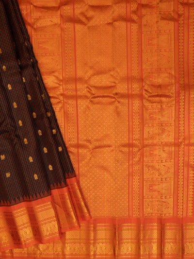 Navy blue and orange pure Gadwal silk saree