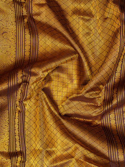 Parrot green and Brown pure Gadwal silk saree