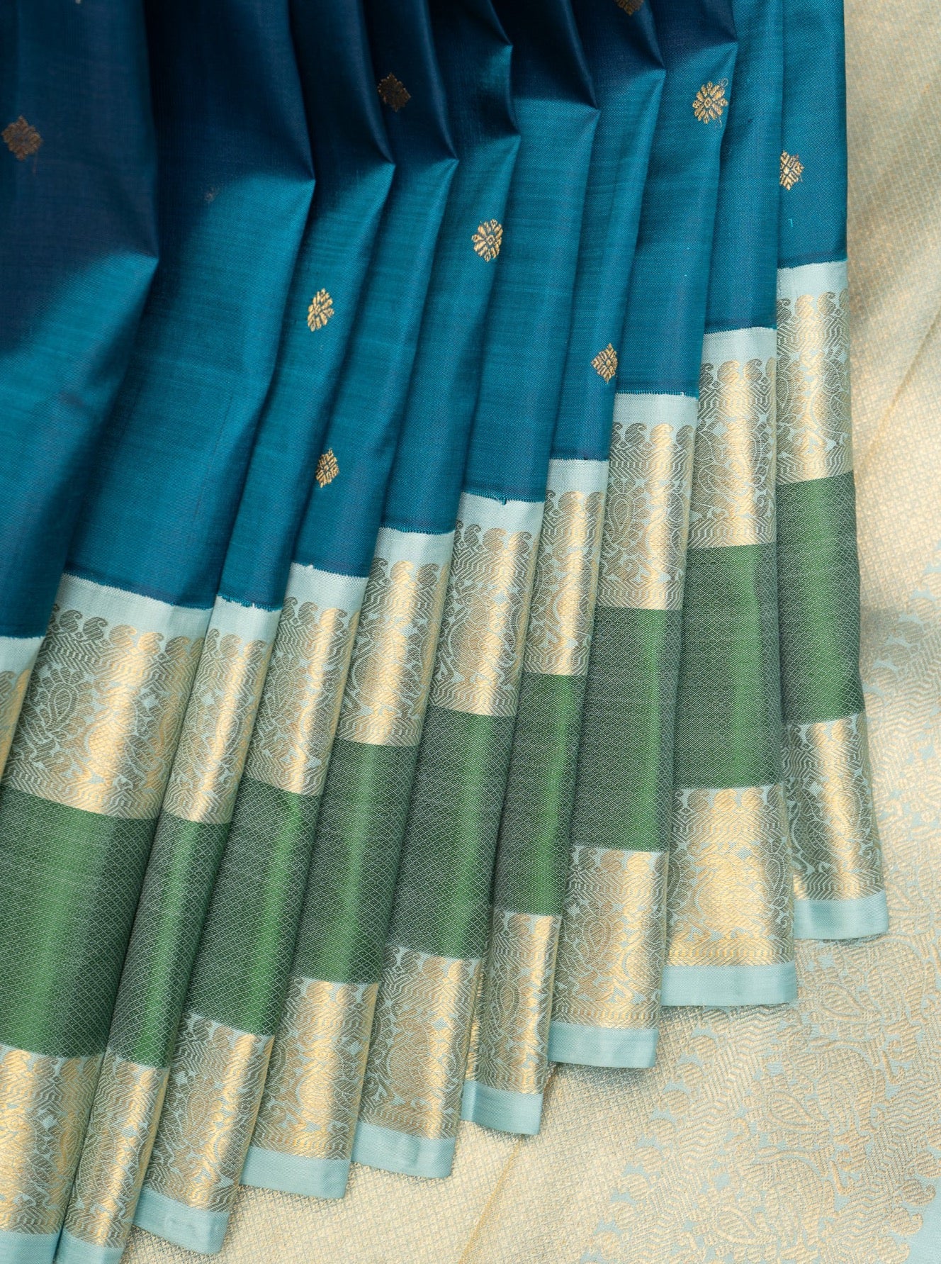 Peacock Blue Pure Zari Kanchipuram Silk Saree - Clio Silks