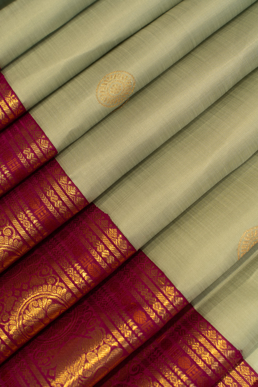Tea green and red traditional pure Kanchipuram silk saree