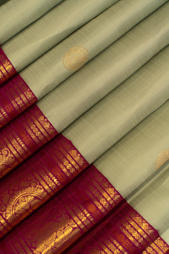 Tea green and red traditional pure Kanchipuram silk saree