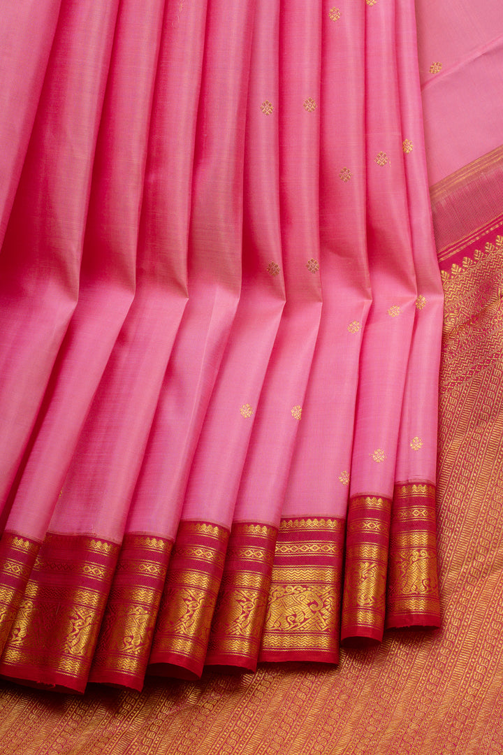 Pink and red traditional  pure kanchipuram silk saree