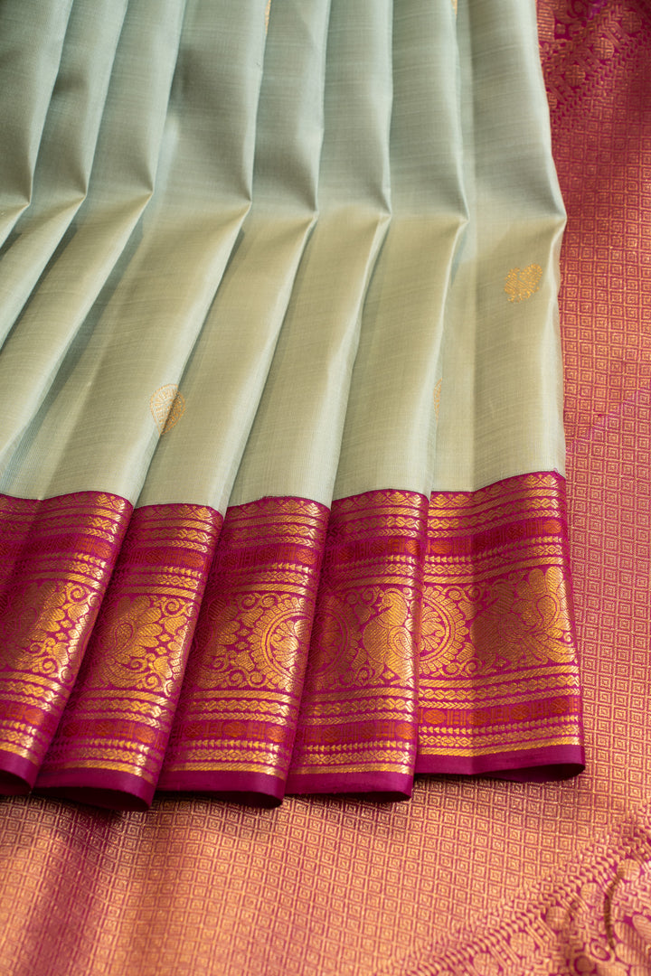 Tea green and red traditional pure Kanchipuram silk saree