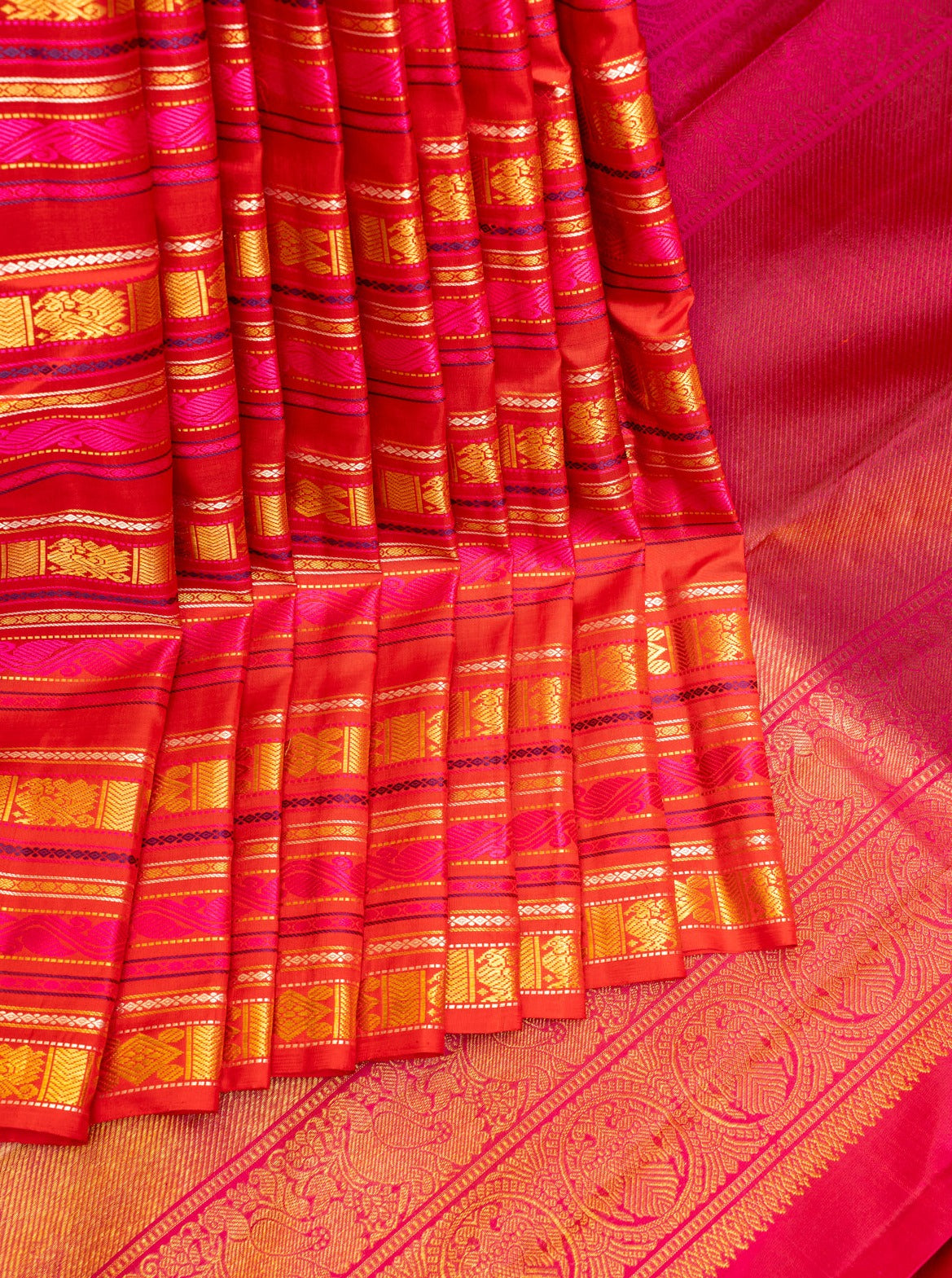 Red Varisapettu Pure Zari Kanchipuram Silk Saree - Clio Silks