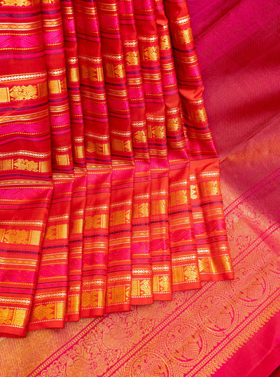 Red Varisapettu Pure Zari Kanchipuram Silk Saree - Clio Silks