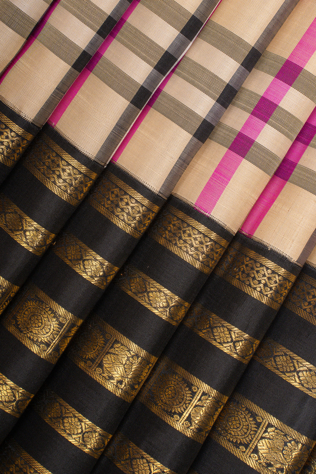 Burberry checks pure kanchipuram silk saree