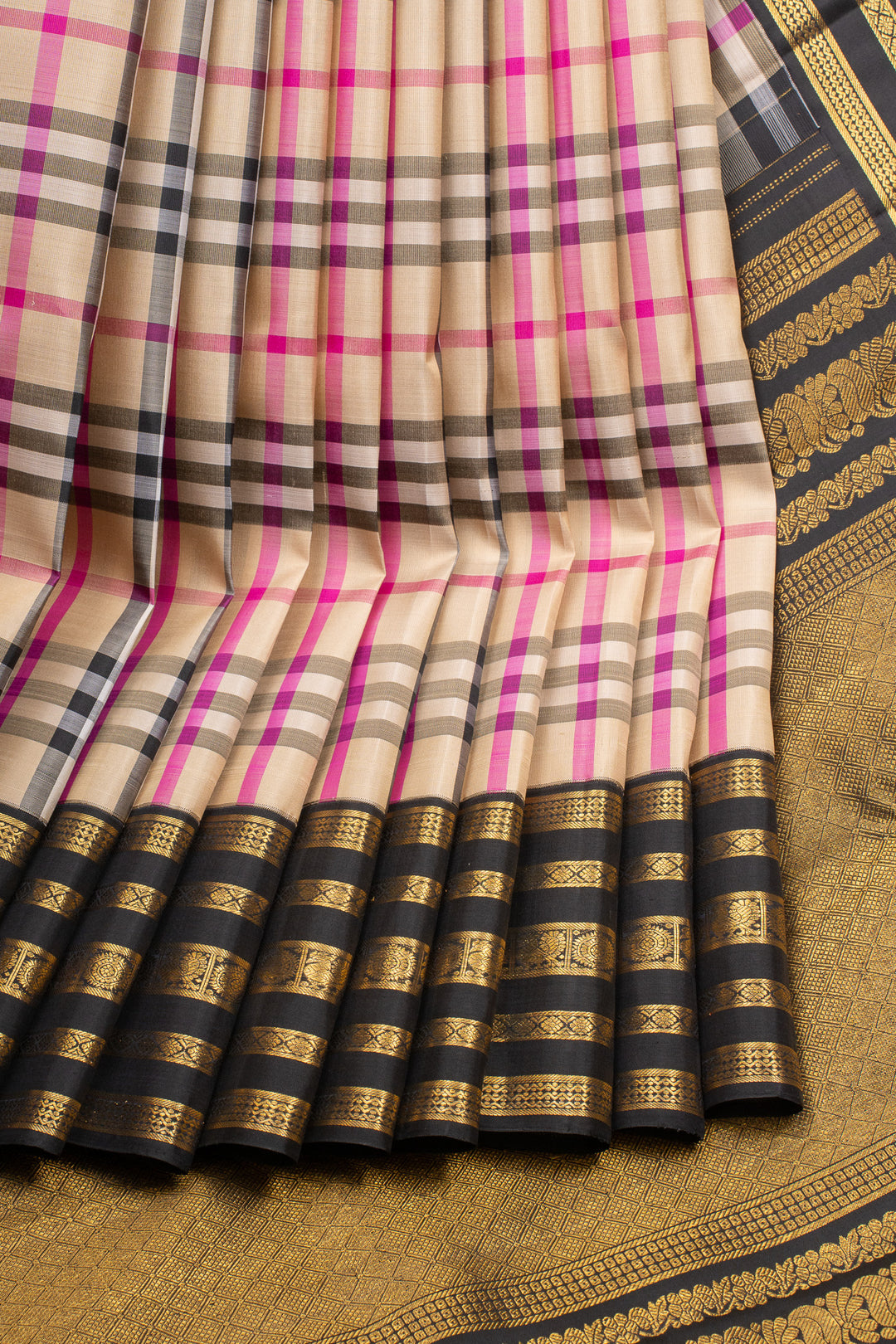 Burberry checks pure kanchipuram silk saree