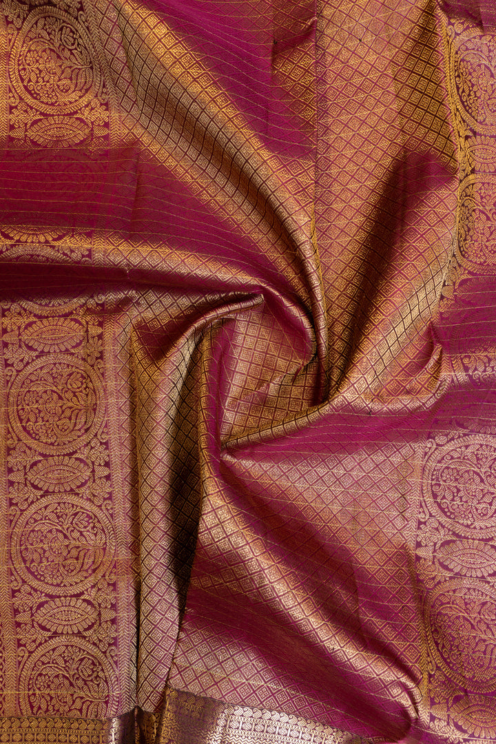 Azure blue zari checks pure Kanchipuram silk saree