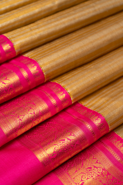 Gold Silver Stripes Tissue Kanchipuram Silk Saree - Clio Silks