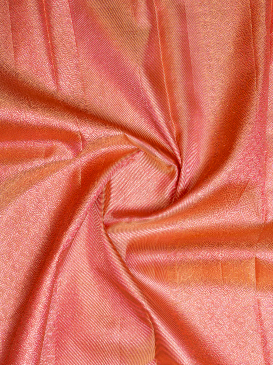 Peach Brocade Pure Kanchipuram Silk Saree - Clio Silks