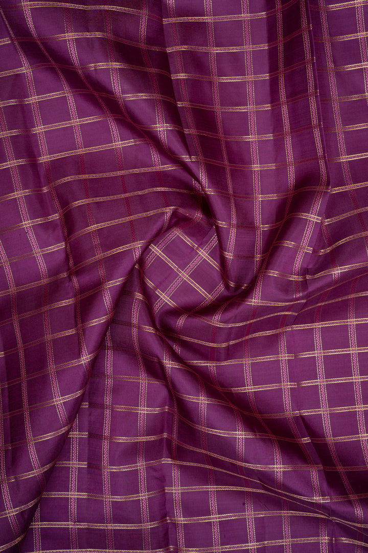 Purple zari checks pure kanchipuram silk saree