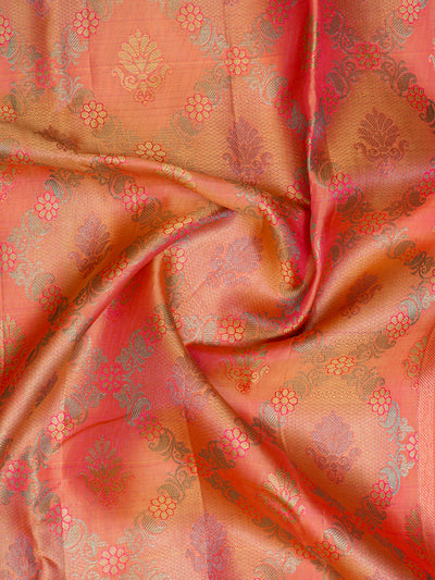 Peach Brocade Pure Kanchipuram Silk Saree - Clio Silks