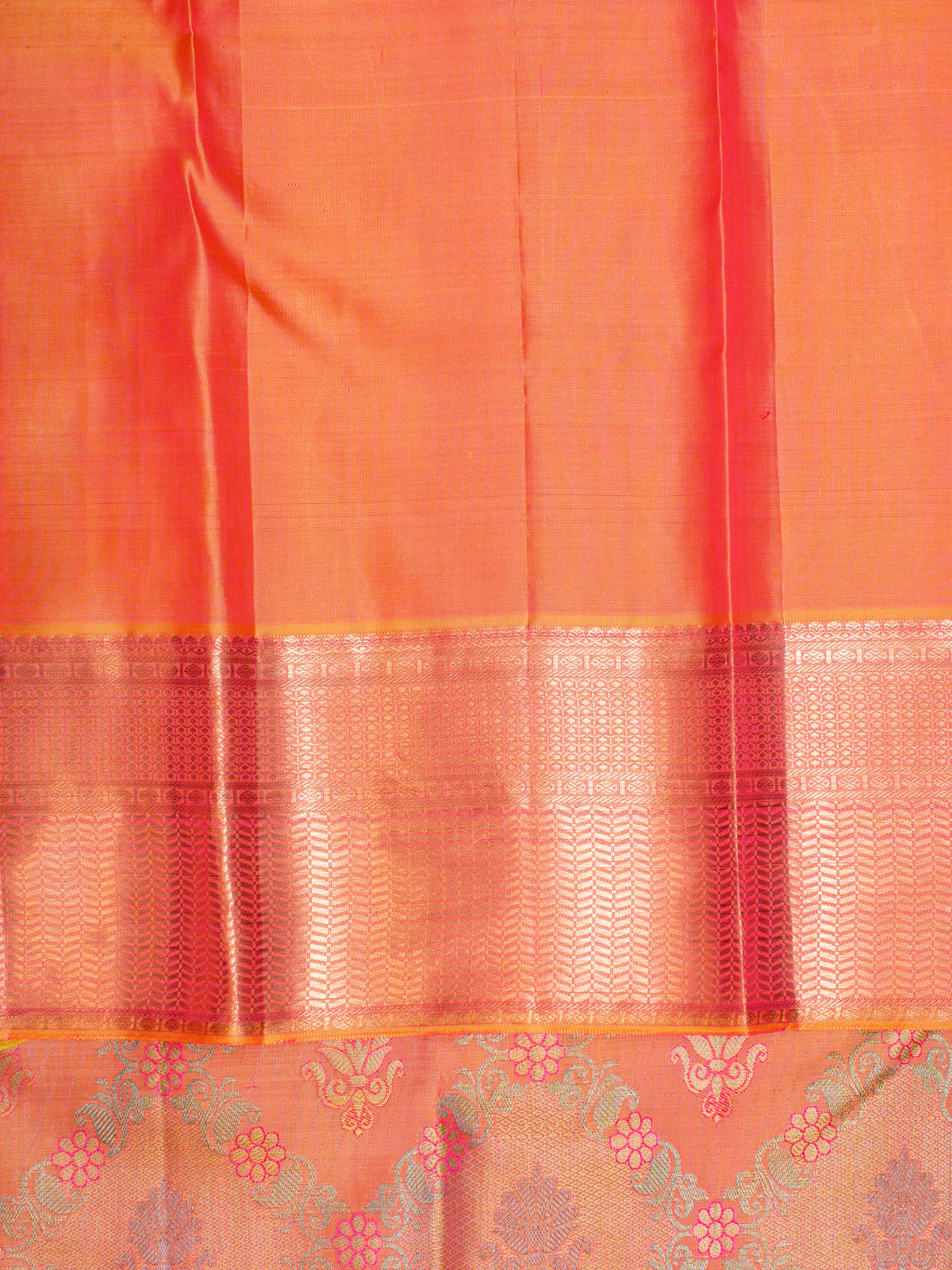 Peach Brocade Pure Kanchipuram Silk Saree - Clio Silks