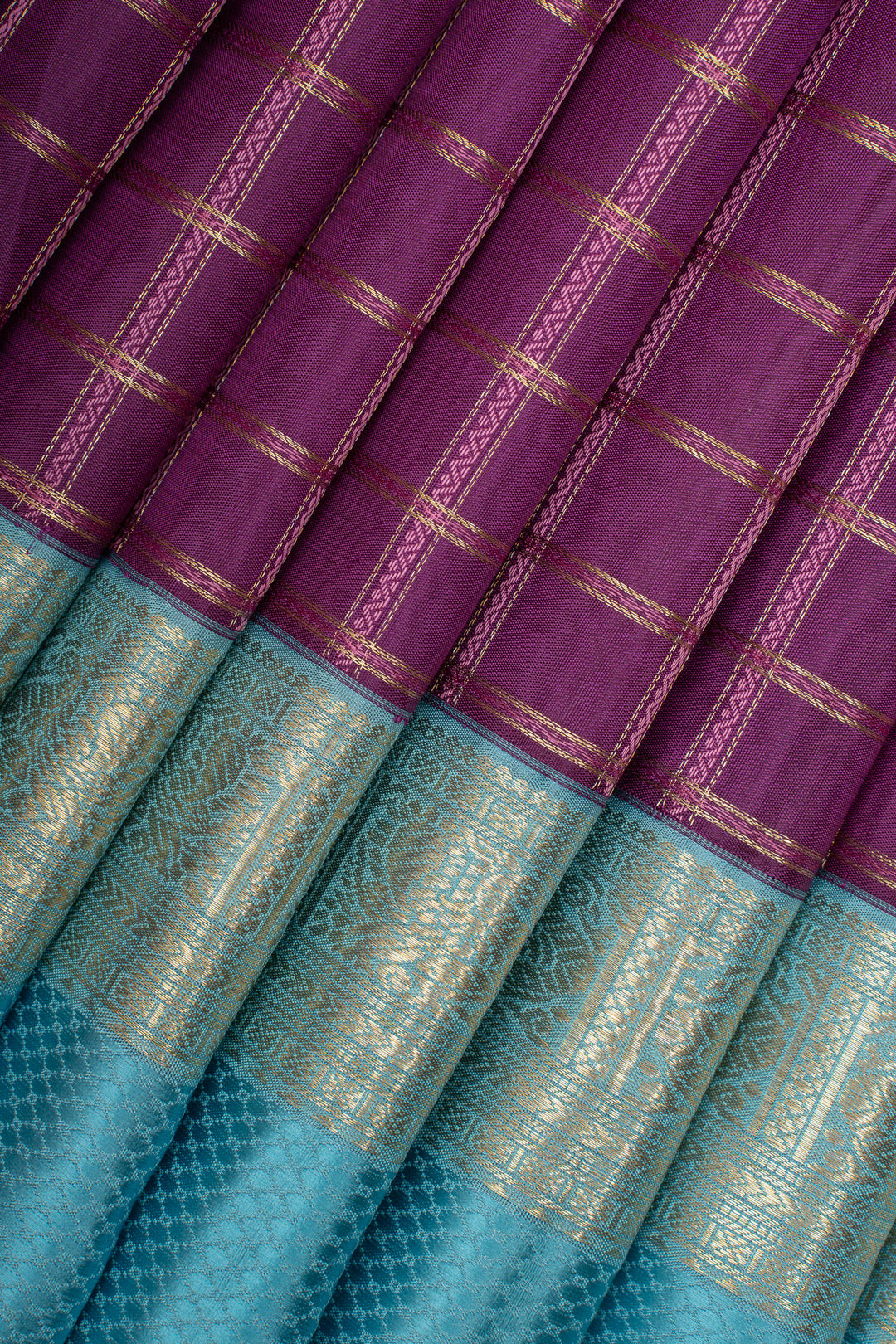 Purple zari checks pure kanchipuram silk saree