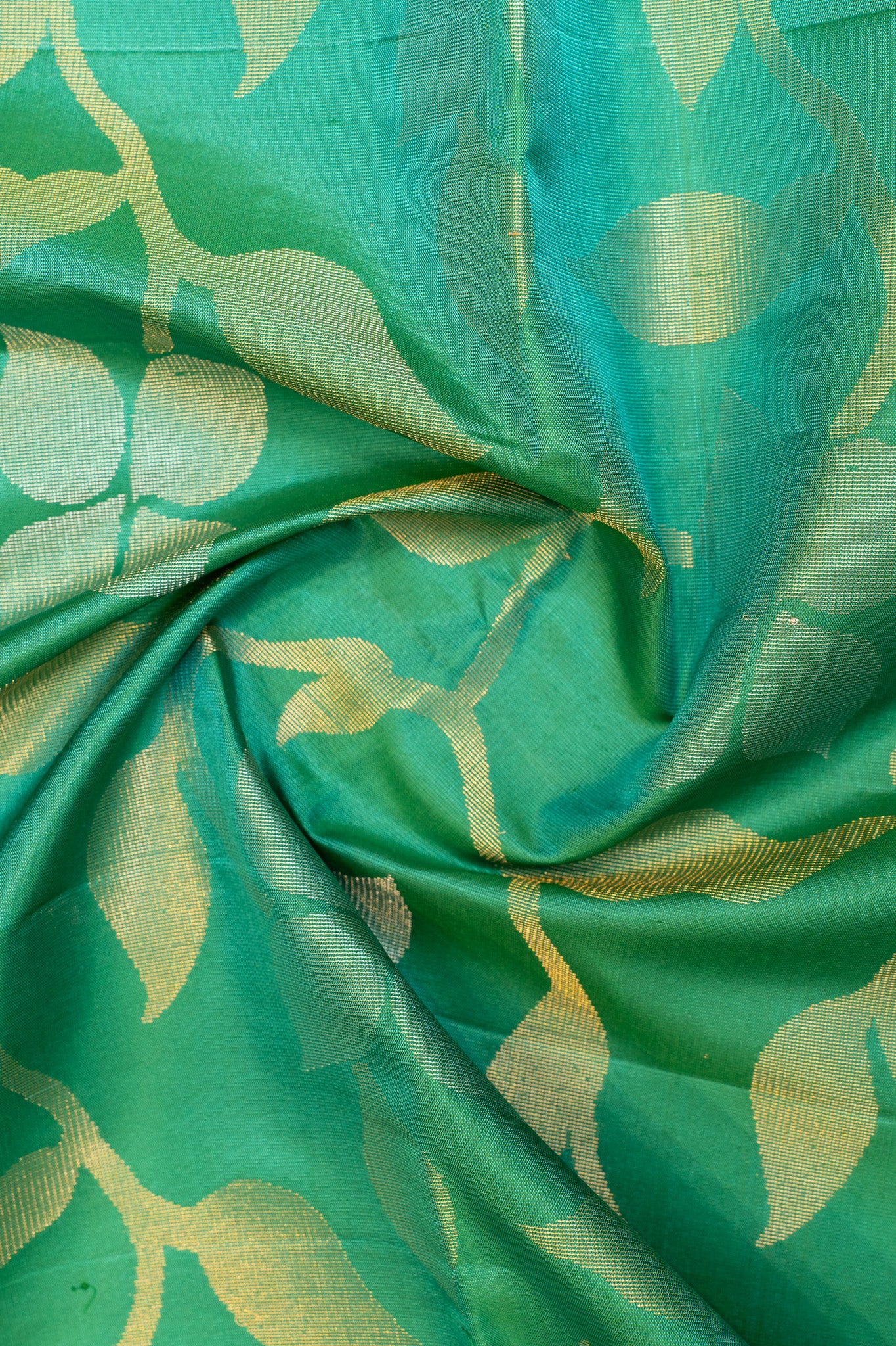 Teal green polka zari pure soft silk saree