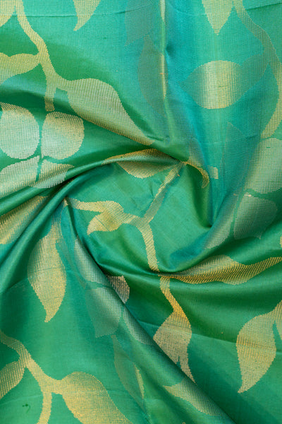 Teal green polka zari pure soft silk saree