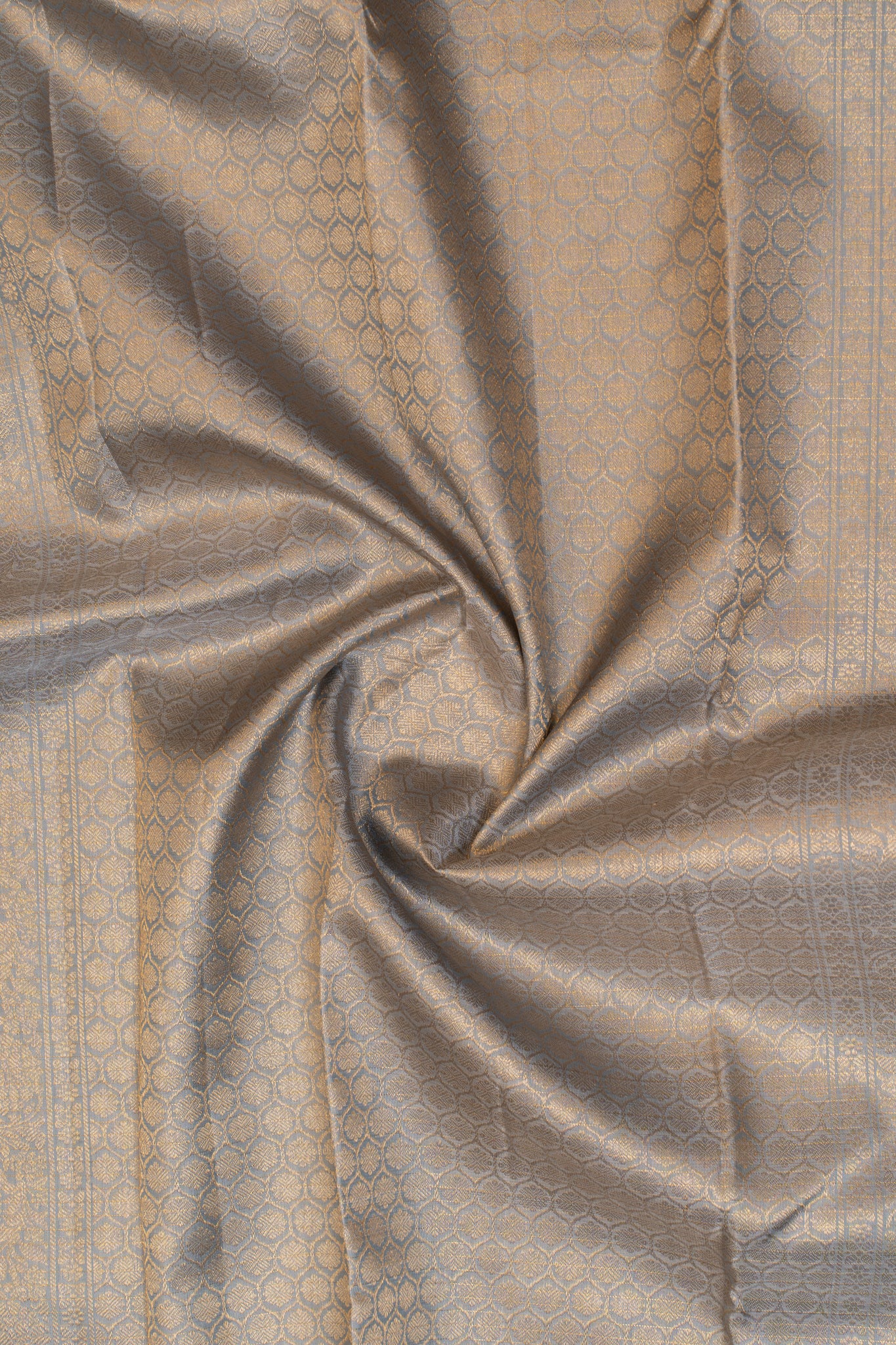 Silverish grey zari checks pure Kanchipuram silk saree