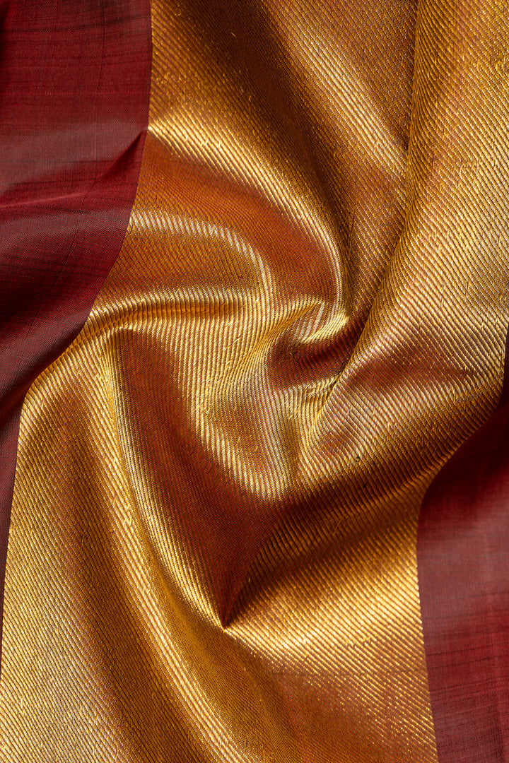 Golden Green and Maroon Pure Zari Kanchipuram Silk Saree - Clio Silks
