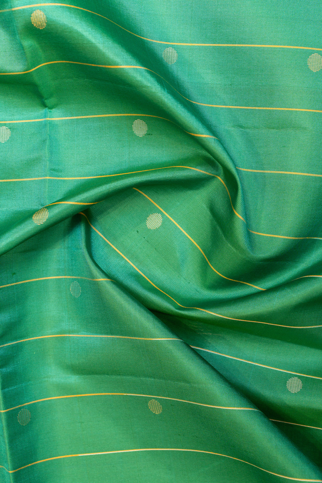 Teal green polka zari pure soft silk saree