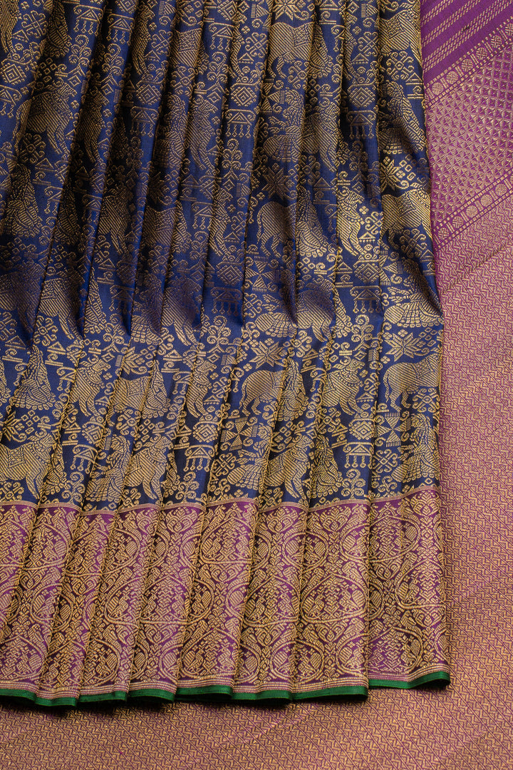 Royal Blue Pichwai Pure Kanchipuram Silk Saree