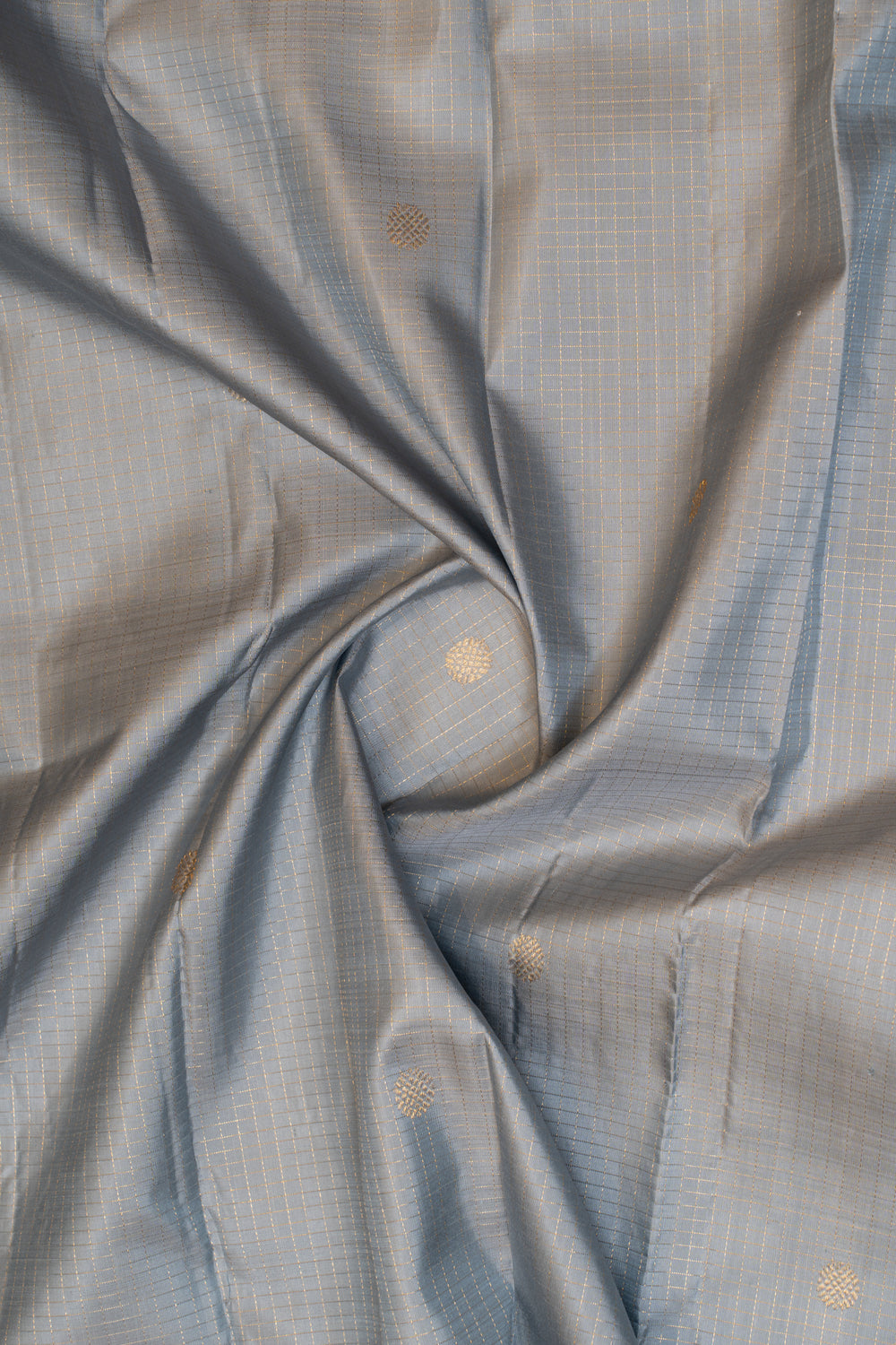 Silverish grey zari checks pure Kanchipuram silk saree